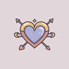 Cupid heart icon pierced with arrows representing romance attraction and valentines day love in cute pastel style