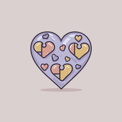 Pastel heart puzzle icon with colorful pieces symbolizing love connection and emotional bonding in cute hand drawn style