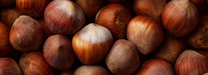 Fresh Hazelnuts Close-Up Full Frame with Natural Brown Texture, Organic Food Background and Healthy Nutrition Concept