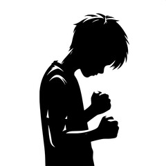 Black and White Vector Angry Boy Standing with Head Down