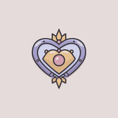 Stylized glowing heart icon with crown and jewel in soft pastel outline perfect for romantic and fantasy themes