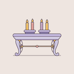 Minimalist elegant table with candles in pastel tones creating warm cozy interior illustration
