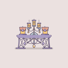 Decorative table with candles in soft pastel colors creating cozy romantic atmosphere illustration