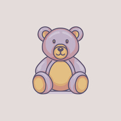 Cute teddy bear icon sitting with soft pastel colors and rounded outline perfect for children toys and cozy illustrations
