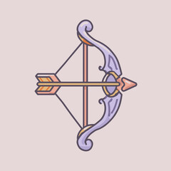 Elegant cupid bow with arrow in pastel colors and thin outline symbolizing love romance and valentine theme
