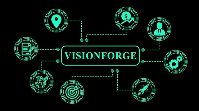 Visionforge Business Strategy Set with Location, Finance, Team, Document, Growth, Target, Launch