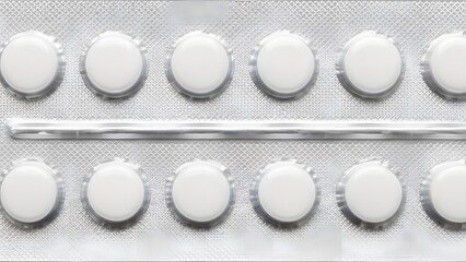 A blister pack of white pills with a foil backing and perforated lines
