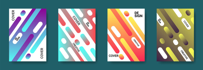 Geometric Patterned Covers: A series of vibrant abstract covers with diagonal stripes. Each cover radiates a spectrum of hues, perfect for print or digital usage. 