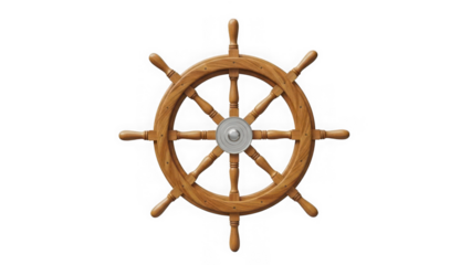 Vintage wooden ship wheel isolated on transparent background