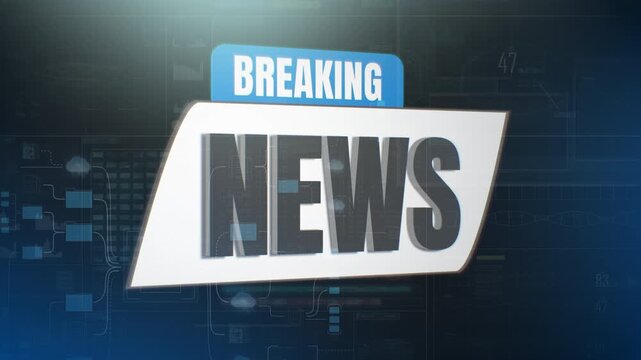 Breaking news banner with bold typography over a high-tech interface background, ideal for urgent announcements, live broadcasts, digital news intros, and modern media alert visuals.