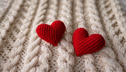 close up of a cream colored crochet blanket adorned with ured red heart appliqu s