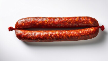 raw spanish red chorizo from above with a semitransparent shadow