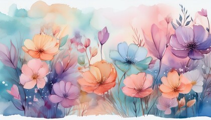 pastel flowers in watercolor painting style