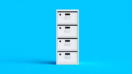 White Filing Cabinet on Blue Background Data Storage, Organization and Copy Space