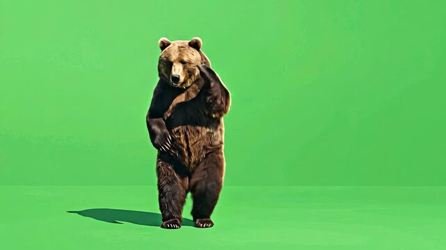 Dancing Brown Bear on Green Screen Background