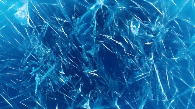 Fitness. Exercise. New Year resolution. Healthy lifestyle theme. A closeup view of translucent blue ice crystals, revealing intricate patterns and textures.