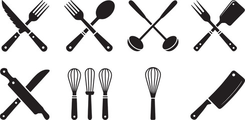 Professional chef tools and kitchenware silhouettes for culinary school and restaurant branding vector illustration