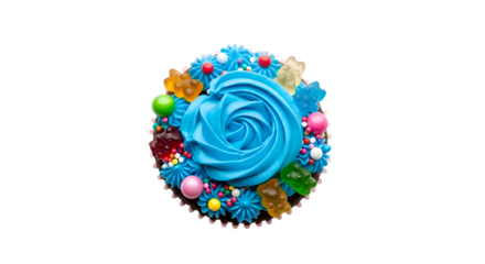 Blue Frosting Cupcake with Colorful Sprinkles.