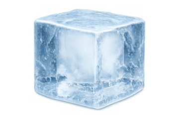Ice cube cooling a drink, frozen water block, transparent element for refreshing beverages and chilling concepts