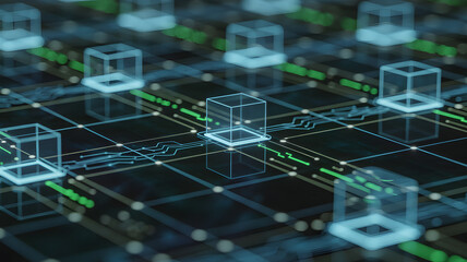 Obraz premium Abstract digital network with interconnected cubes