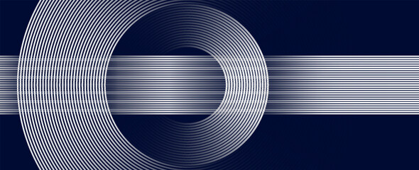 Abstract white glowing geometric lines on dark blue background. Modern shiny blue circle lines pattern. Futuristic technology concept.