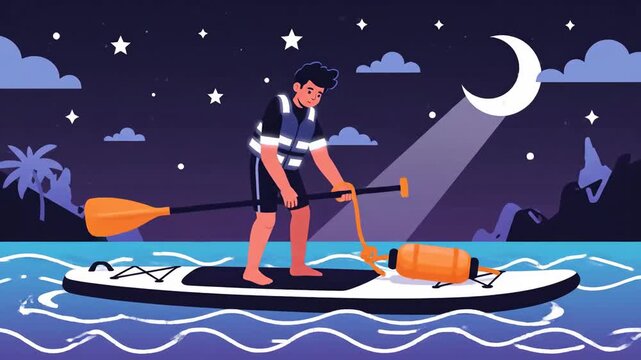 Paddleboarding Adventure Under The Moonlight Vector Animation for Adobe Stock Creators