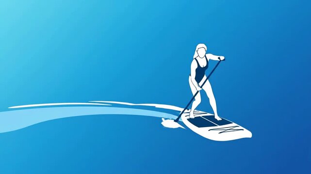 Paddleboarding Fun On Blue Waters, Summer Adventure Vector Graphics Animated Illustration