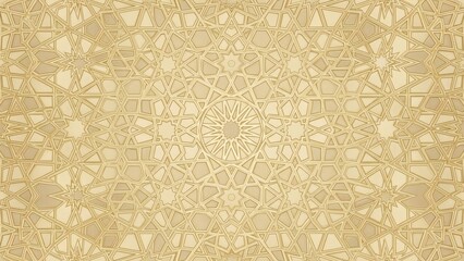 Intricate Islamic Geometric Lattice Pattern in Gold with Mandalas and Stars