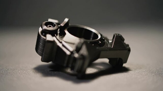 A detailed shot of a custom-made black plastic component, highlighting the precision of 3D printing technology.