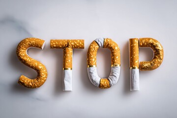 Crafty letters come together to form a bold stop message in a cozy, artistic display on a soft surface