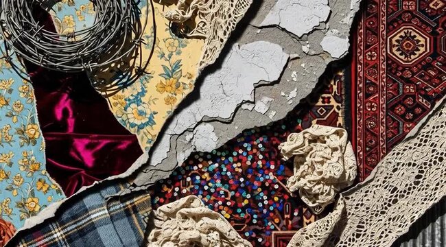 Collage of Various Textile Patterns and Fabrics.