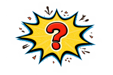 Question mark in a pop art comic speech bubble, symbolizing asking, confusion, information, help, and ideas on transparent background