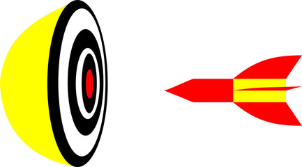 Modern flat design of goal achievement represented by a rocket heading to a target.