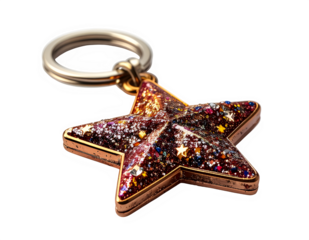 Star shaped glitter pendant charm on keychain.