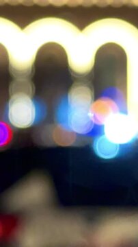 Police lights in blur, accident with police, blurred frame with a police car. Police patrol car with flashing special signal rushes along road. High quality 4k footage