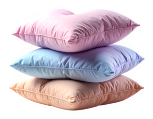 Three pastel pillows neatly stacked for cozy decor.