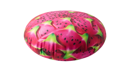 Round Pink Pouf with Dragon Fruit Pattern.
