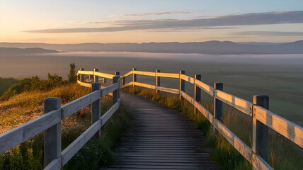 Fototapeta premium Peaceful Travel Destination Scene with Empty Walkway and Calm Morning Atmosphere