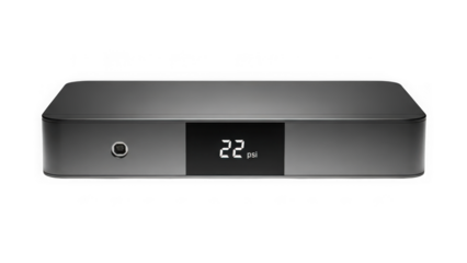 Modern black electronic device with digital display isolated on transparent background