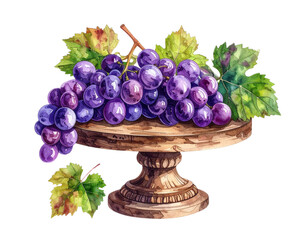 葡萄とケーキスタンドの水彩イラスト
