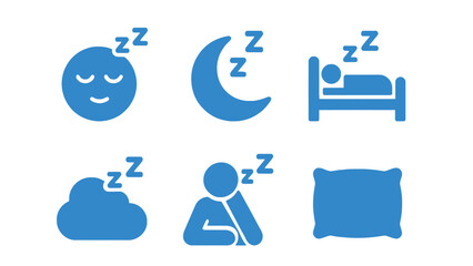 A collection of blue sleep icons on a white background