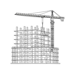 Construction Crane  Building Frame - Blueprint Style.