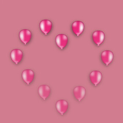 Balloon heart sculpture floating on solid pink background with copy space
