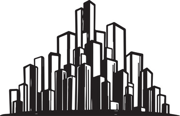 Fototapeta premium Black and White City Skyline Urban Landscape Illustration