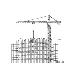Construction site crane building framework blueprint.