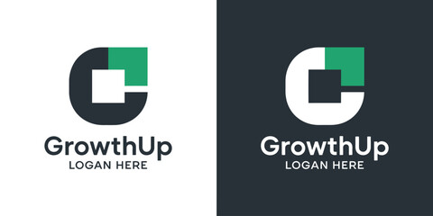 Two with text Growth Up Logan Here in different color schemes and backgrounds comparison