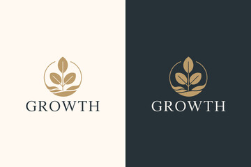 Two with the word growth and a plant symbol on light and dark backgrounds light background