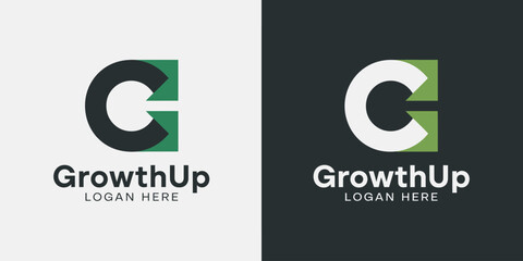 Two with the letter C and the text Growth Up Logan Here in black and white versions