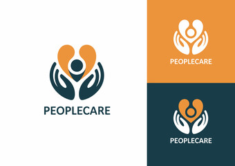 With three primary color variations of a heart and hands symbol orange blue