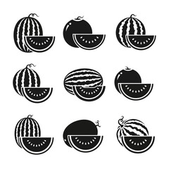 Mixed Fruit Bowl and Sliced Watermelon Icon Set for Healthy Eating and Food Presentation